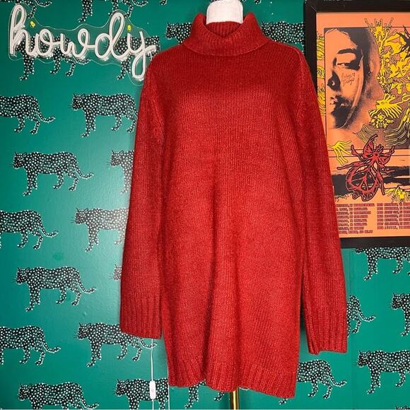 NWT Abercrombie & Fitch Oversized Red Knit Turtle Neck Sweater Size M - Picture 1 of 11